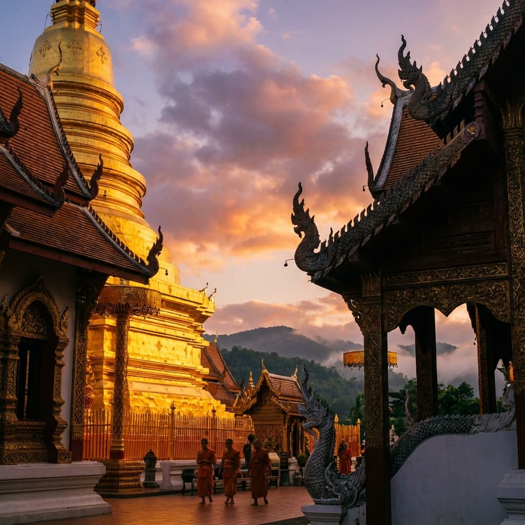 Majestic Lanna Temple at Sunset