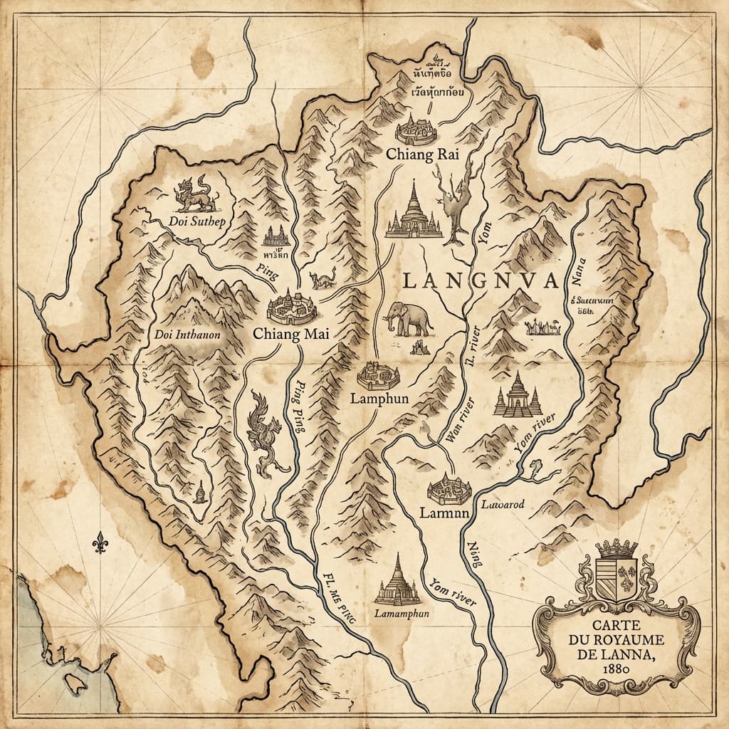 Vintage map of Lanna Kingdom